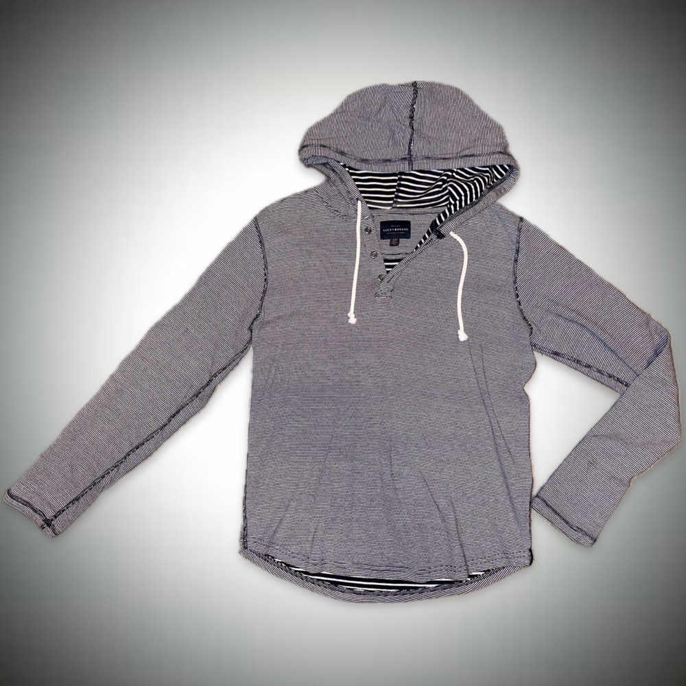 Lucky Brand Men's Gray Hooded Striped Shirt size Small | S